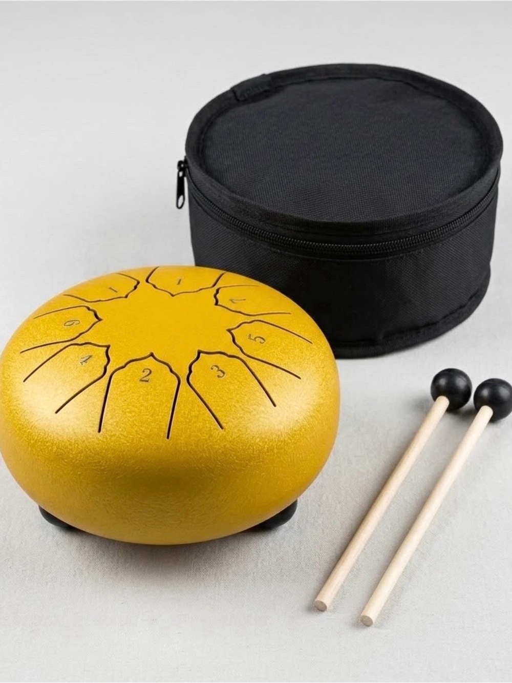 Yellow Kids Tongue Drum with Mallets and Carry Case